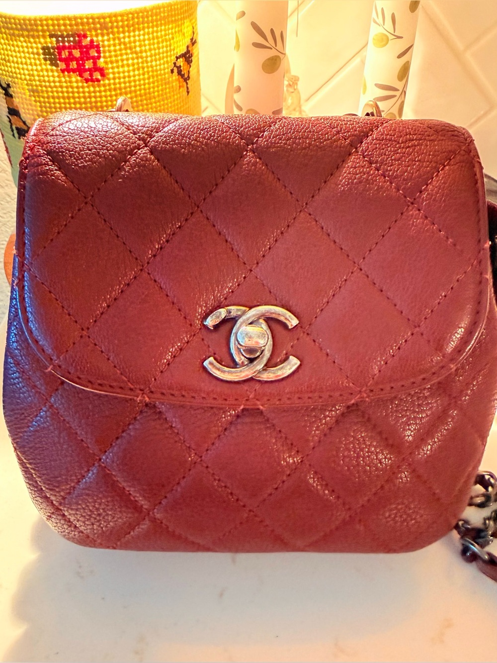 CHANEL CC Burgundy Caviar Waiter Flap Crossbody Bag 👛👜🥰
